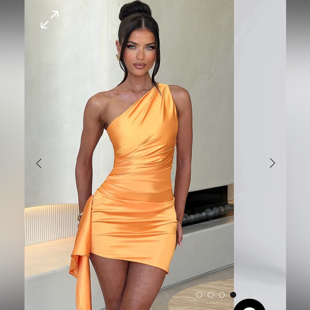 Babboo fashion, orange, asymmetrical, silk, mini dress size S in tags never worn